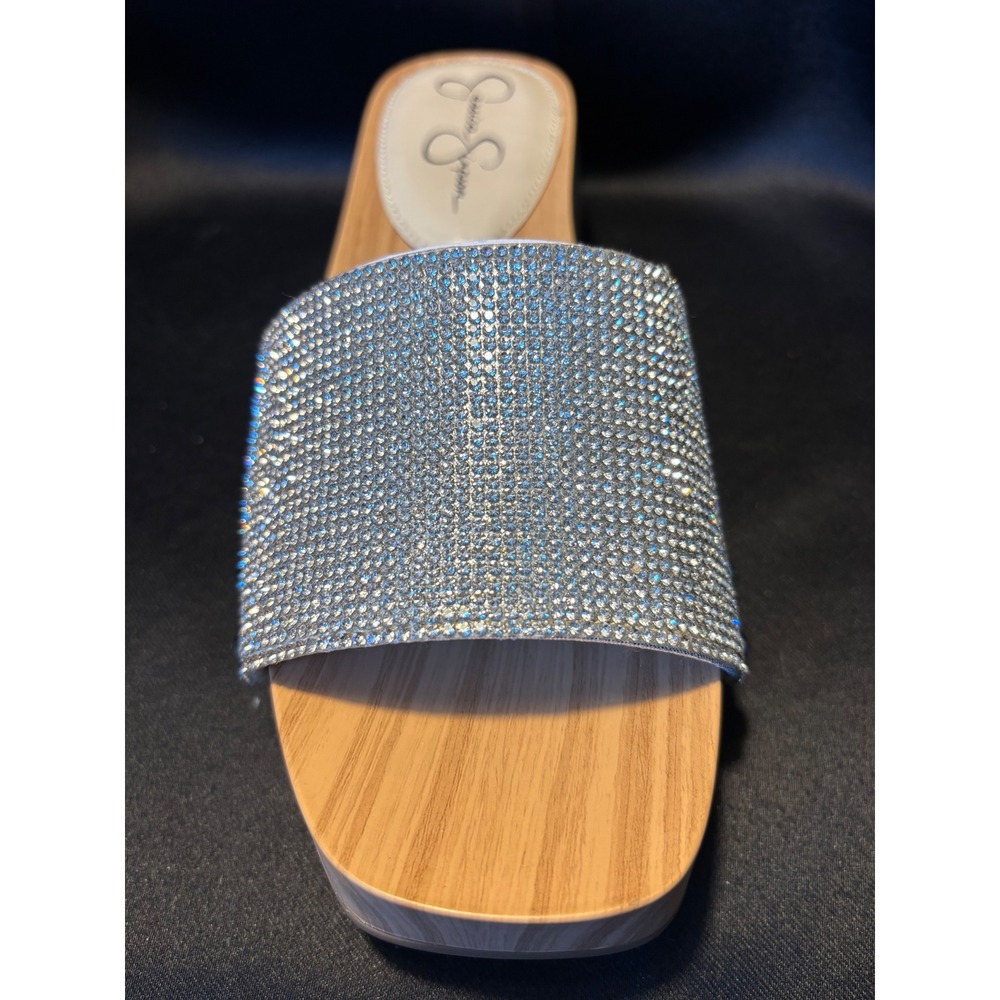 Jessica Simpson Rexile Silver Rhinestone Platform Slide Sandals Clogs 6M NEW